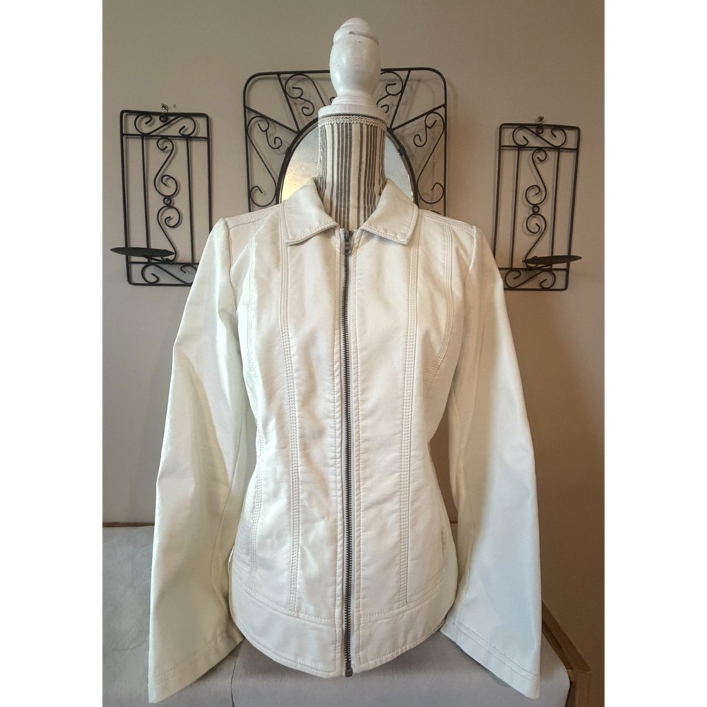 Christopher & Banks Off-White Faux Leather Jacket & Zip Front - Size Small